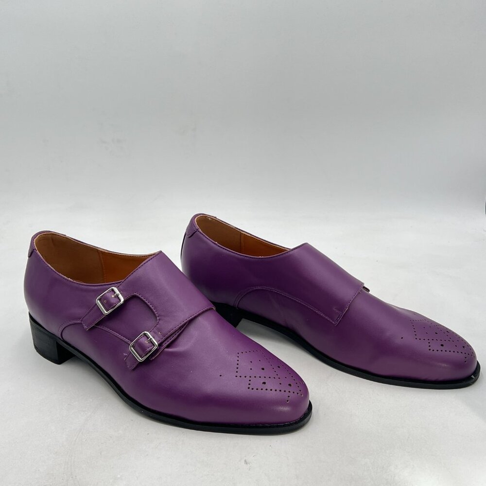 FSJ Purple Men's Double Monk Strap Dress Loafers with Buckle, Business Shoes - Picture 4 of 8